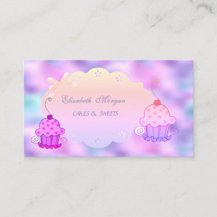 Cute Modern, Holographic Iridescent Cupcake Bakery Business Card