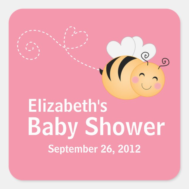 Cute Modern Honey Bee Baby Shower Invitation Square Sticker (Front)