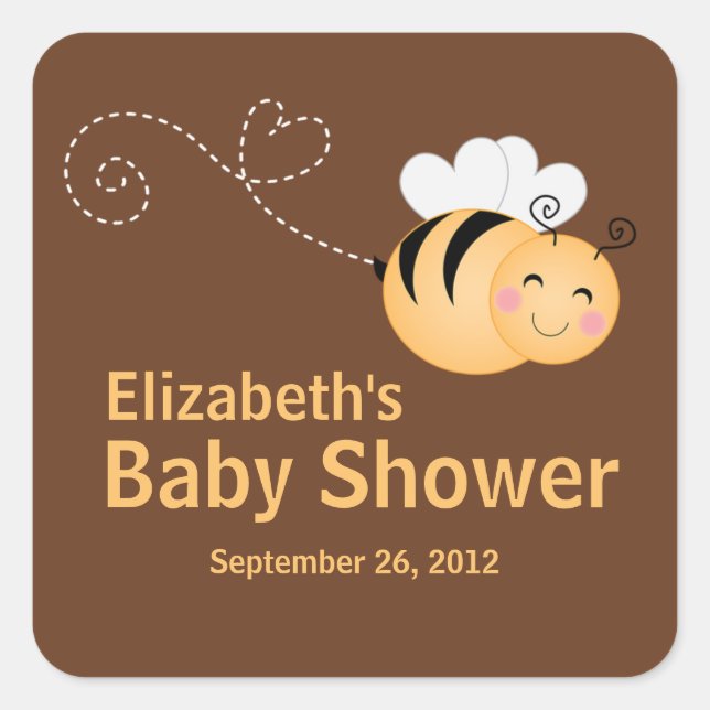 Cute Modern Honey Bee Baby Shower Invitation Square Sticker (Front)