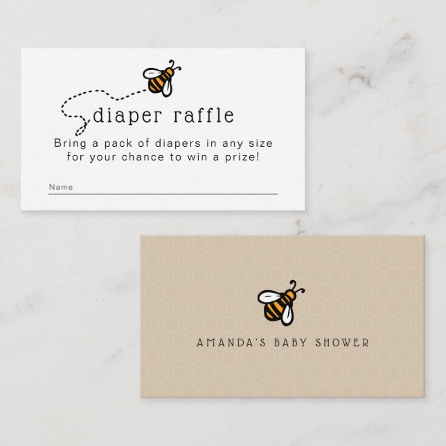 Cute Modern Honey Bee Diaper Raffle Enclosure Card (Front/Back)
