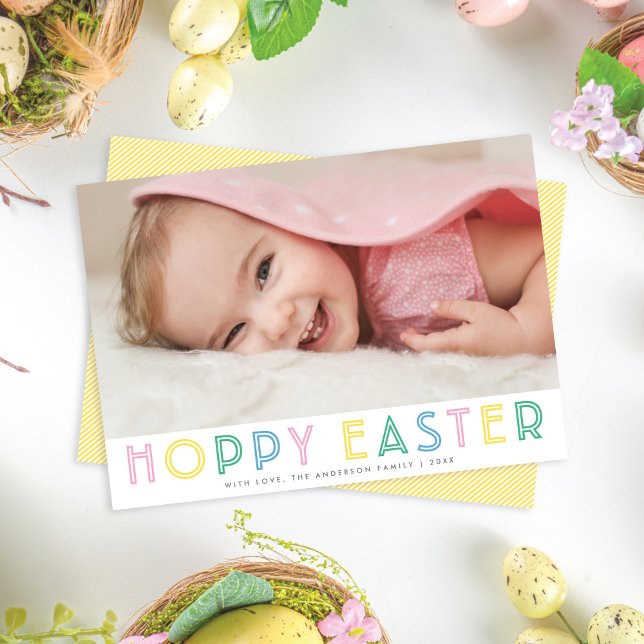 Cute Modern Hoppy Easter Holiday Photo Card (Creator Uploaded)
