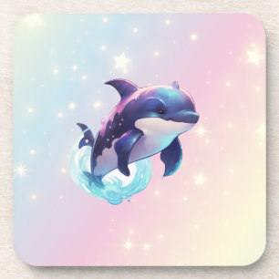 Cute Modern Kawaii Orca Killer Whale Pink and Blue Coaster