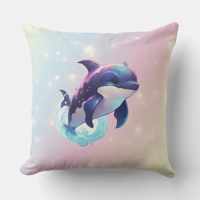 Cute Modern Kawaii Orca Killer Whale Pink and Blue Cushion (Front)