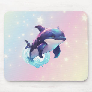 Cute Modern Kawaii Orca Killer Whale Pink and Blue Mouse Mat