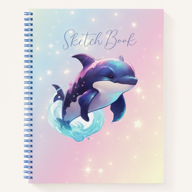 Cute Modern Kawaii Orca Killer Whale Pink and Blue Notebook (Front)