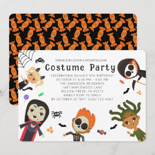 Cute Modern Kids Halloween Birthday Costume Party Invitation