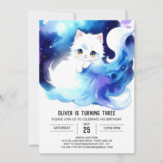 Cute Modern Kitten Birthday Invitation (Front)