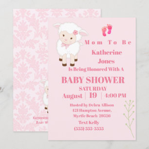 Cute Modern Lamb Baby Girl Invitation