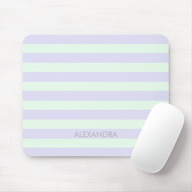 Cute Modern Lavender & Mint Green Striped  Mouse Mat (With Mouse)