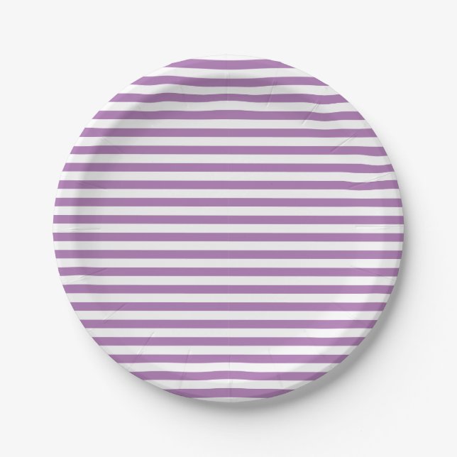 Cute Modern Lavender Purple and White Striped Paper Plate (Front)