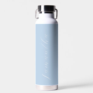 Cute Modern Light Blue Calligraphy Custom Name Water Bottle