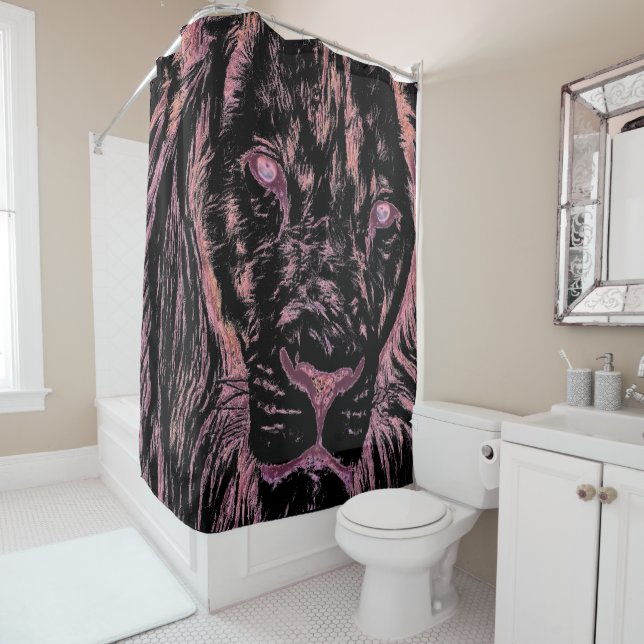 Cute Modern Lion Colourful Shower Curtain (In Situ)