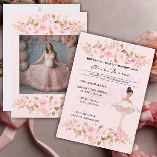 Cute Modern Little Ballerina Photo Baby Shower Invitation