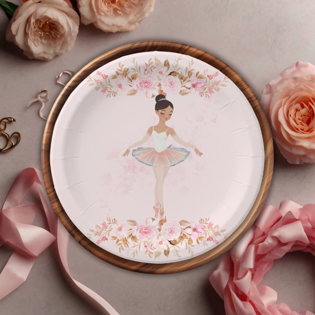 Cute Modern Little Ballerina Photo Baby Shower Paper Plate (Creator Uploaded)