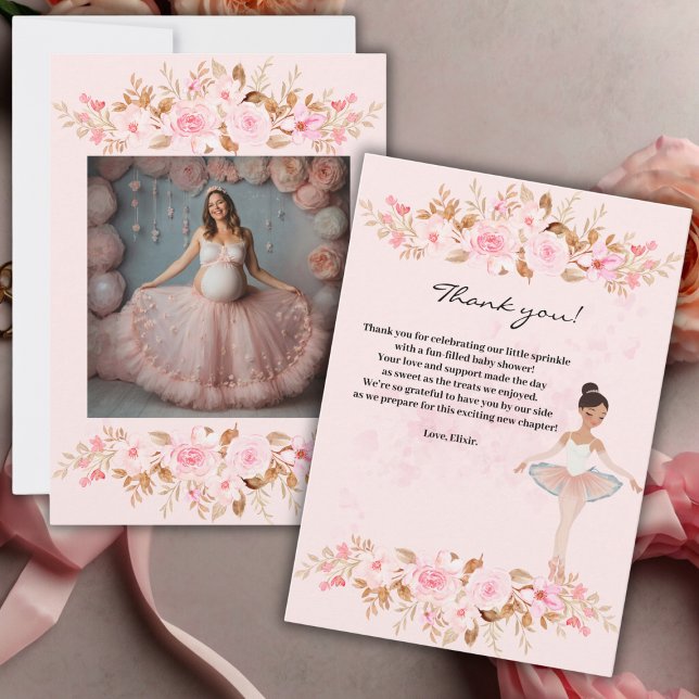 Cute Modern Little Ballerina Photo Baby Shower Thank You Card (Creator Uploaded)