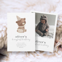 Cute Modern Little Bear Photo 1st Birthday