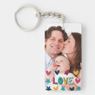 Cute Modern Love and Hearts Custom Photo Key Ring
