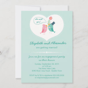Cute Modern Love Birds Heart Engagement Party Invitation