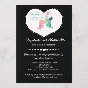 Cute Modern Love Birds Heart Engagement Party Invitation