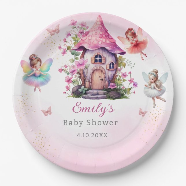 Cute Modern Magical Fairy Pink Floral Garden Paper Plate (Front)