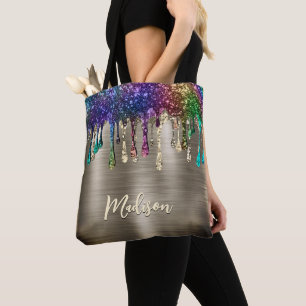 Cute modern Metalic Glitter Drips monogram Tote Bag