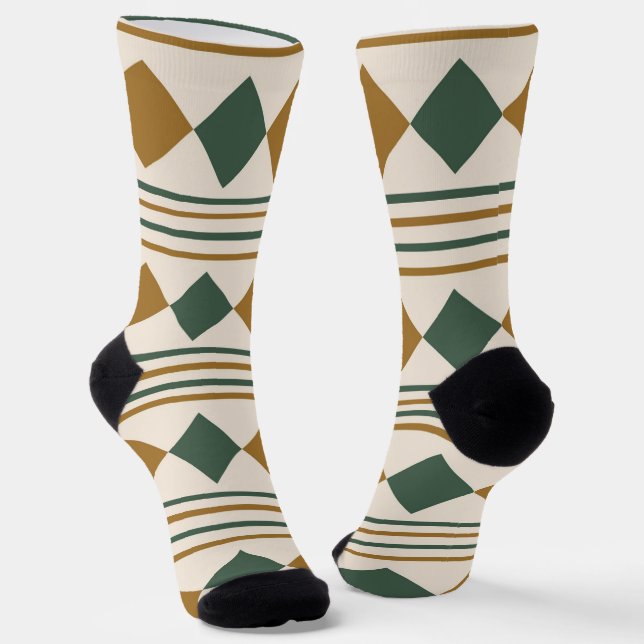Cute modern mid century geometric and stripes socks (Angled)
