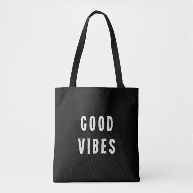 Cute Modern Minimal Black and White Good Vibes Tote Bag (Front)