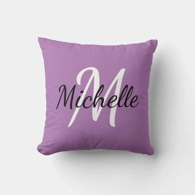 Cute Modern Minimal Purple & White Monogram  Cushion (Front)