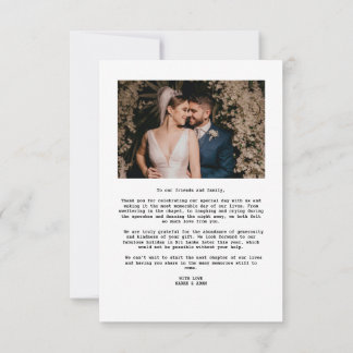 Cute Modern Minimalist Overlay Text Wedding Thank You Card