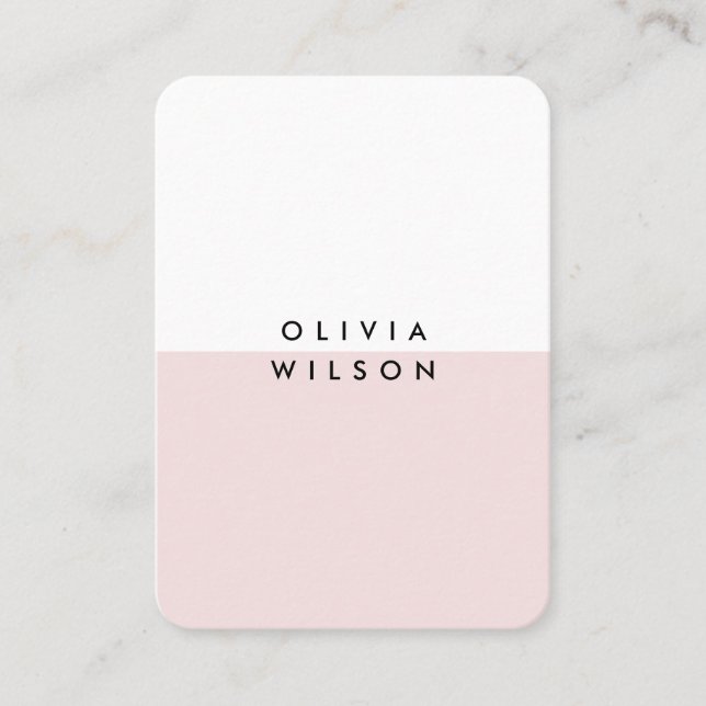 Cute Modern Minimalist Pink White Business Card (Front)