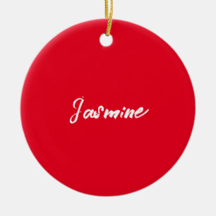 Cute Modern Minimalist Red White Calligraphy Name Ceramic Tree Decoration