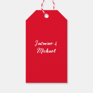 Cute Modern Minimalist Red White Calligraphy Name Gift Tags