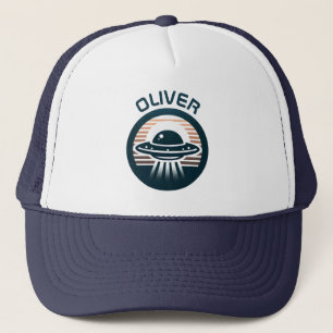 Cute Modern Minimalist UFO at Sunset Trucker Hat