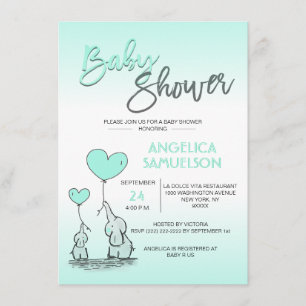 Cute Modern MINT Mummy Elephant & Baby Shower Invitation