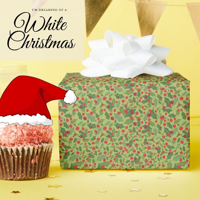 Cute Modern Mistletoe Hollyberry Wrapping Paper (Creator Uploaded)