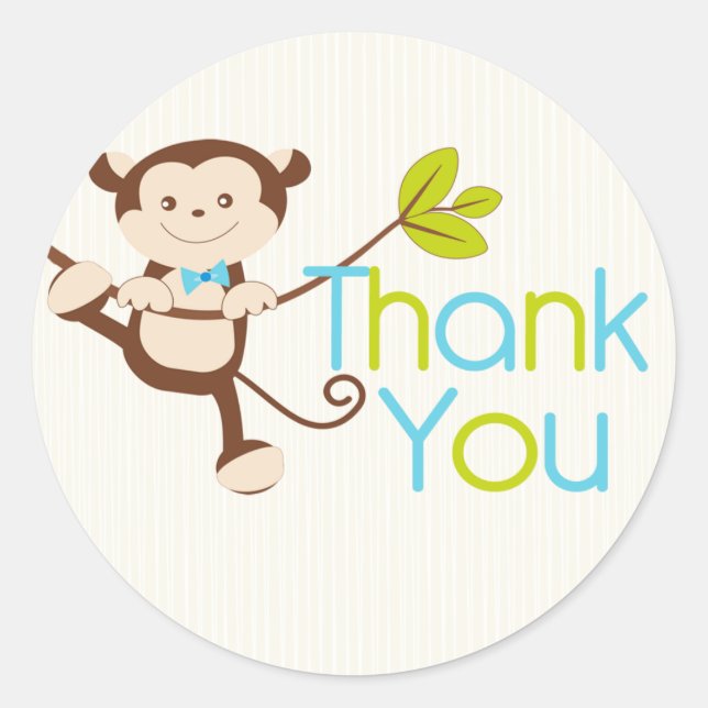 Cute Modern Monkey Birthday Party Stickers (Front)