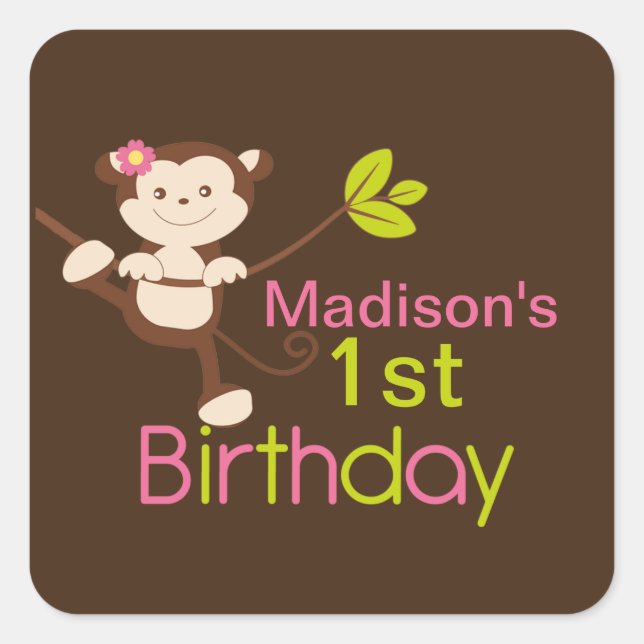 Cute Modern Monkey Birthday Party Stickers (Front)