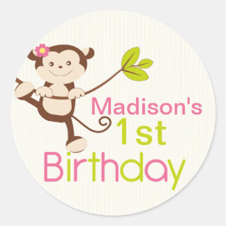 Cute Modern Monkey Birthday Party Stickers