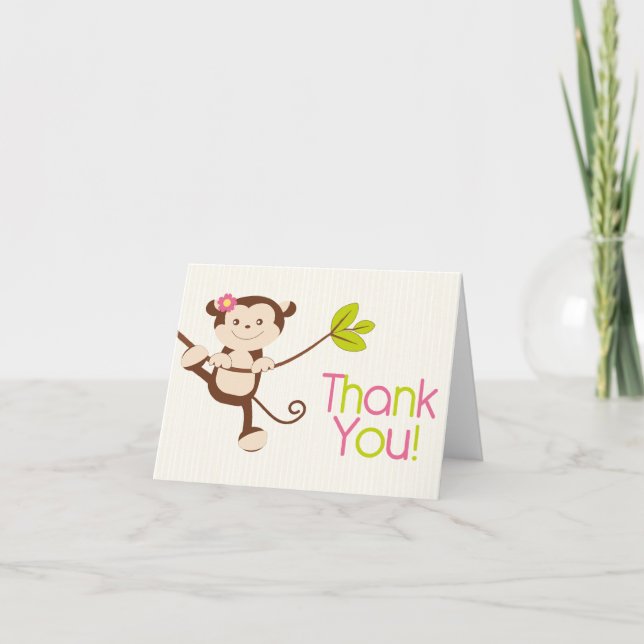 Cute Modern Monkey Birthday Party Thank You Card (Front)