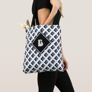 Cute Modern Monogram Initial Pattern Black Blue Tote Bag