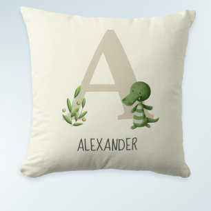 Cute Modern Monogram Letter A Alligator Nursery Cushion