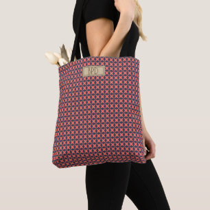 Cute Modern Monogram Pattern Trendy Blue Coral Tote Bag