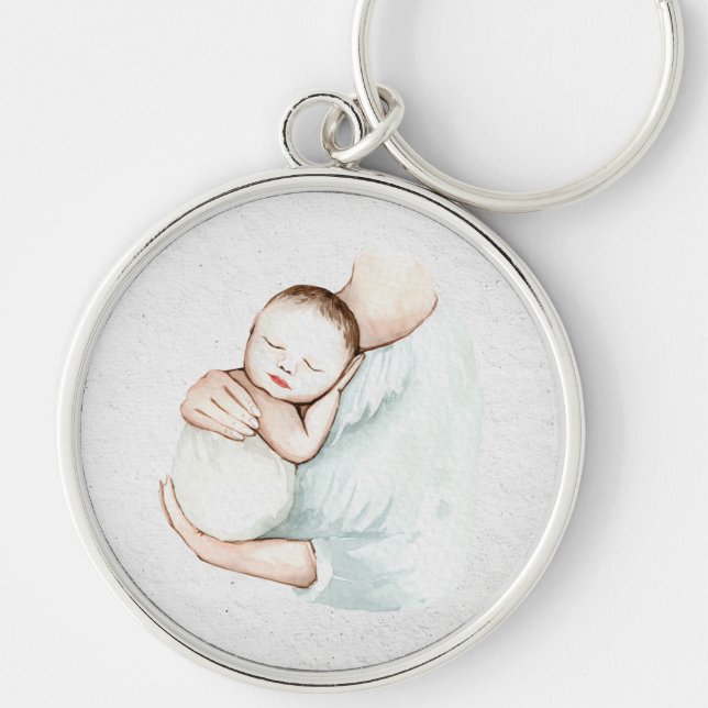 Cute Modern Mother & Baby Doula Midwife Watercolor Key Ring (Front)
