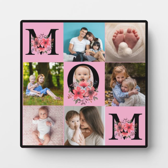 Cute Modern Multi-Photo Collage MOM Gift Plaque (Front)