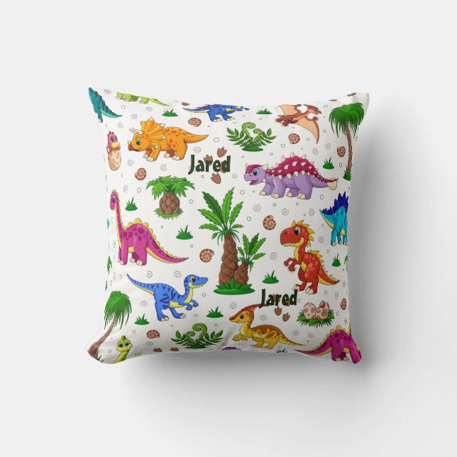 Cute Modern Name Pattern Dinosaur Nursery Decor Cushion (Front)