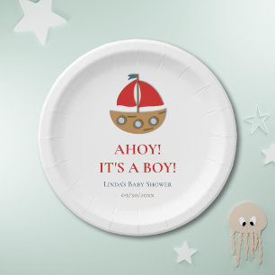 Cute Modern Nautical Boy Baby Shower Paper Plate