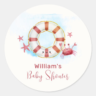 Cute Modern Nautical Crab Starfish Baby Shower Classic Round Sticker