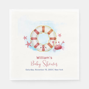Cute Modern Nautical Crab Starfish Baby Shower Napkin