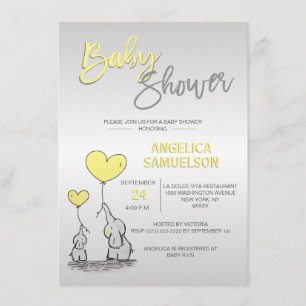 Cute Modern Neutral YELLOW Elephant Baby Shower Invitation