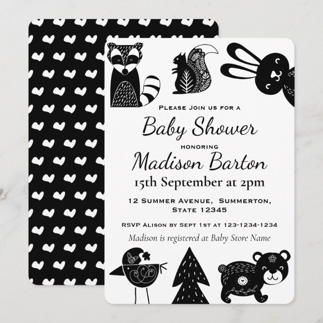 Cute Modern Nordic Woodland Animals Baby Shower Invitation (Front/Back)
